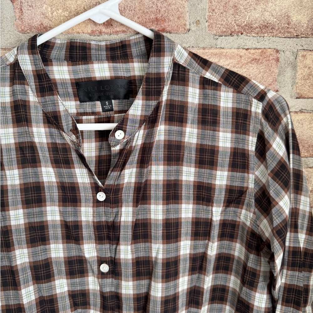 Nili Lotan Plaid Long Sleeve Button-up Top - Picture 2 of 7